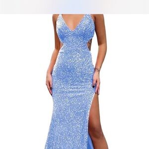 Sherri Hill Blue Prom Dress with Sequin Embellishments